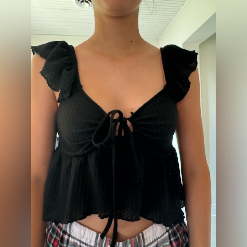 SHEIN black cut out shirt with bow going out top